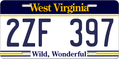 WV license plate 2ZF397