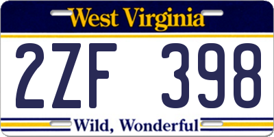 WV license plate 2ZF398