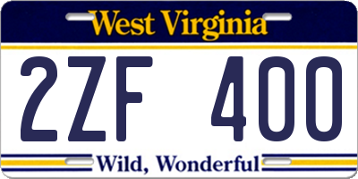 WV license plate 2ZF400