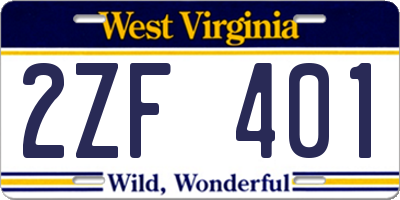 WV license plate 2ZF401