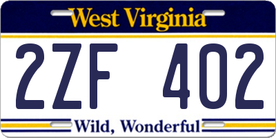 WV license plate 2ZF402