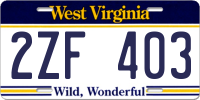 WV license plate 2ZF403