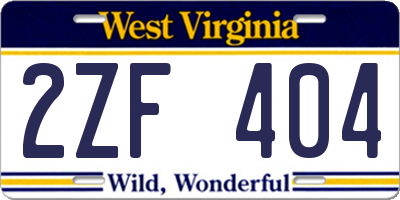 WV license plate 2ZF404