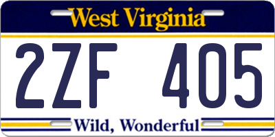 WV license plate 2ZF405