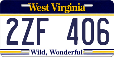 WV license plate 2ZF406