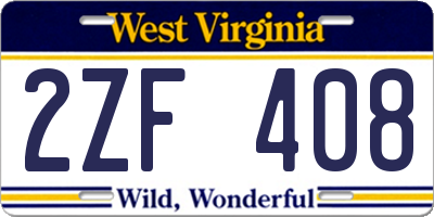 WV license plate 2ZF408