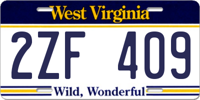 WV license plate 2ZF409
