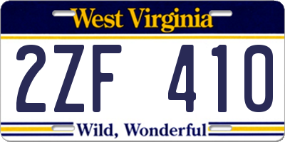 WV license plate 2ZF410