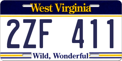 WV license plate 2ZF411