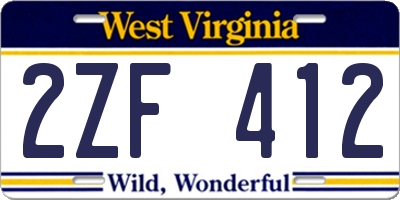 WV license plate 2ZF412