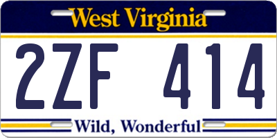 WV license plate 2ZF414