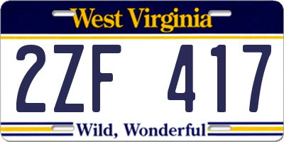 WV license plate 2ZF417