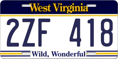 WV license plate 2ZF418