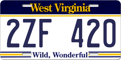 WV license plate 2ZF420