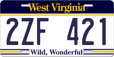 WV license plate 2ZF421