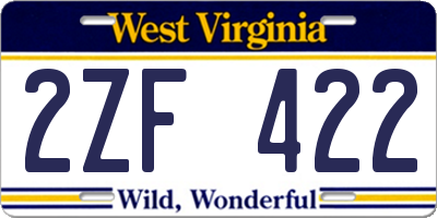 WV license plate 2ZF422