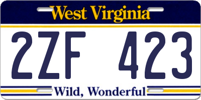 WV license plate 2ZF423