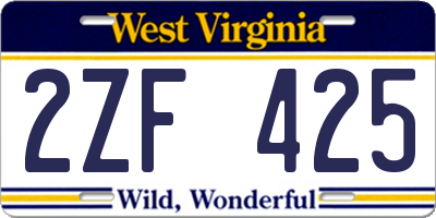 WV license plate 2ZF425