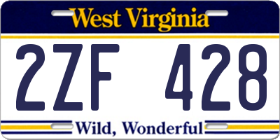 WV license plate 2ZF428