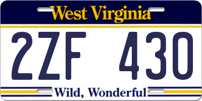 WV license plate 2ZF430