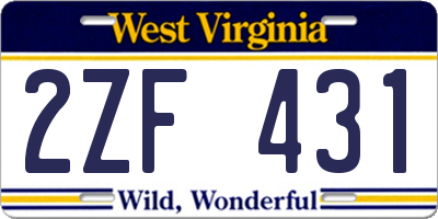 WV license plate 2ZF431