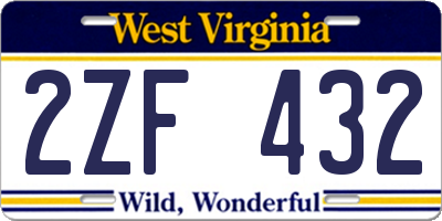 WV license plate 2ZF432