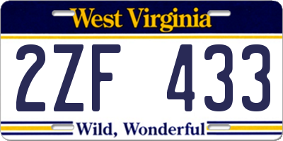 WV license plate 2ZF433