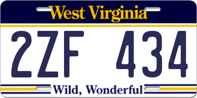 WV license plate 2ZF434