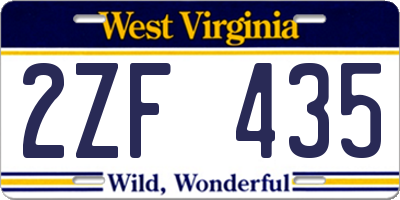 WV license plate 2ZF435
