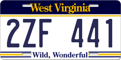 WV license plate 2ZF441