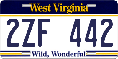 WV license plate 2ZF442