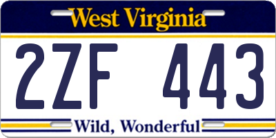 WV license plate 2ZF443