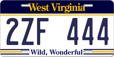 WV license plate 2ZF444