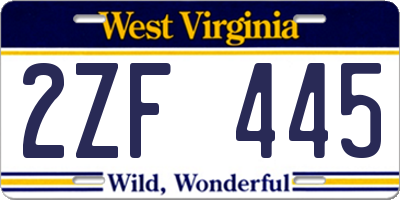 WV license plate 2ZF445