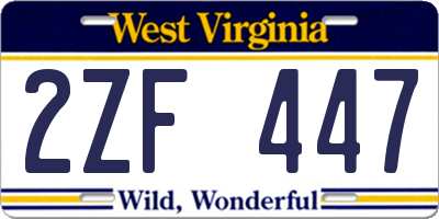 WV license plate 2ZF447