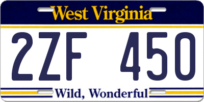 WV license plate 2ZF450