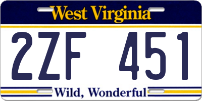 WV license plate 2ZF451