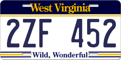 WV license plate 2ZF452