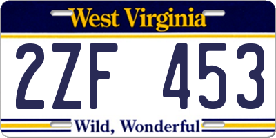 WV license plate 2ZF453