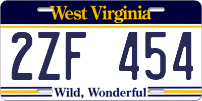 WV license plate 2ZF454