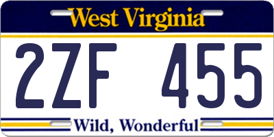 WV license plate 2ZF455
