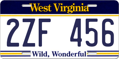 WV license plate 2ZF456