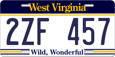 WV license plate 2ZF457