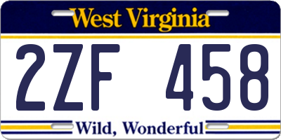 WV license plate 2ZF458
