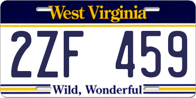 WV license plate 2ZF459