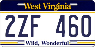 WV license plate 2ZF460