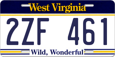 WV license plate 2ZF461