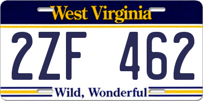 WV license plate 2ZF462