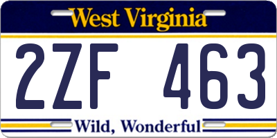 WV license plate 2ZF463