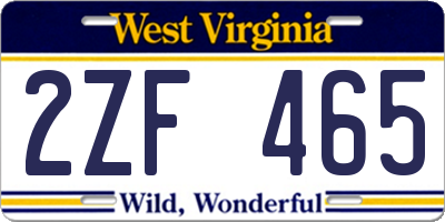WV license plate 2ZF465